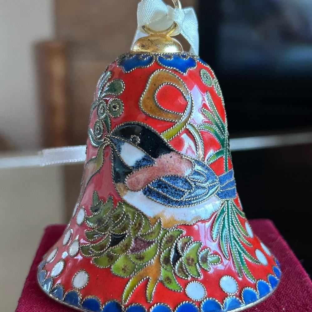 Cloisonné Vintage Enameled Brass Bell